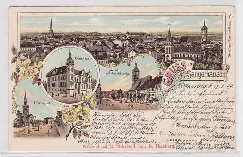 08214 Ak Gruß aus Sangerhausen, Kreishaus, Markt, Ulrichsplatz, 1893