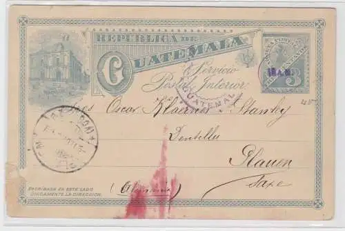 62291 seltene Ganzsachen Postkarte Guatemala 3 Centavos nach Plauen 1909