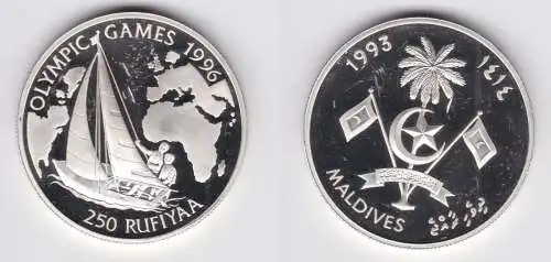 250 Rufiyaa Silbermünze Malediven Olympia Atlanta 1996 Segelregatta 1993(156272)