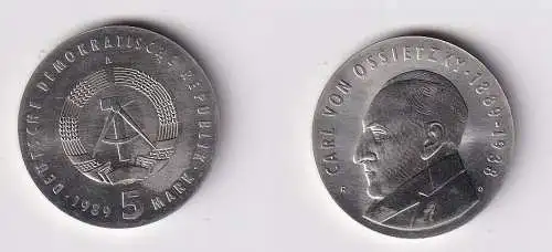DDR Gedenk Münze 5 Mark Carl von Ossietzky 1989 Stempelglanz (167496)