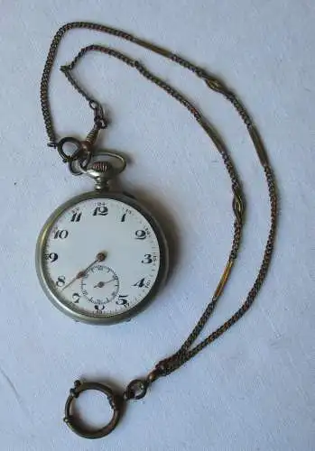 Versilberte Lépine Taschenuhr Gebrüder Thiel Ruhla mit Uhrkette um 1920 (135145)