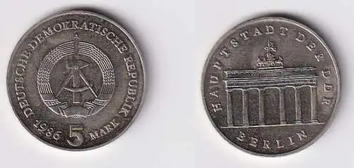DDR Gedenk Münzen 5 Mark Brandenburger Tor 1986 Stempelglanz (167492)