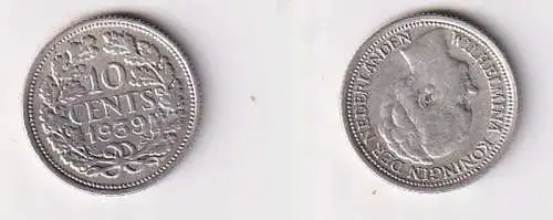 10 Cent Silber Münze Niederlande 1939 ss+ (166858)