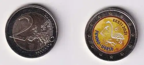 2 Euro Farb-Münze Estland 2021 Finno-Ugrische Völker - Felsenmalerei (166715)