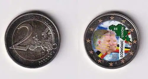 2 Euro Bi-Metall Farbmünze Belgien 100 Jahre Wirtschaftsunion mit Luxem.(166301)