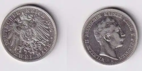 2 Mark Silbermünze Preussen Kaiser Wilhelm II 1906 Jäger 102 ss+ (166177)