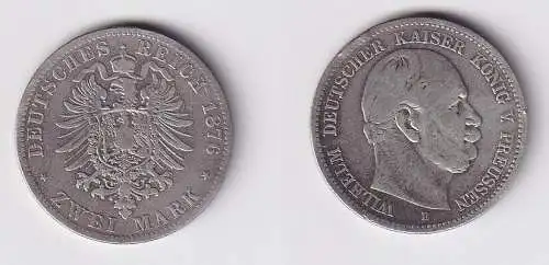 2 Mark Silbermünze Preussen Kaiser Wilhelm I. 1876 B Jäger 96 s/ss (166161)