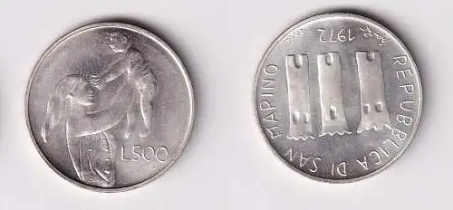 500 Lire Silber Münze San Marino Mutter und Kind 1972 vz/Stgl. (166173)