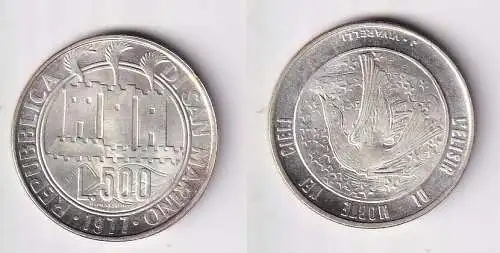 500 Lire Silber Münze San Marino Ökologie 1977 vz/Stgl. (166122)