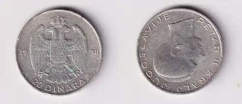 20 Dinar Silber Münze Jugoslawien 1938 ss/vz (166300)