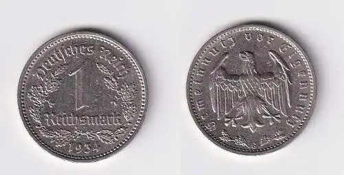 1 Mark Nickel Münze III.Reich 1934 G Jäger Nr. 354 vz (166688)