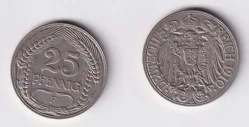 25 Pfennig Nickel Münze Kaiserreich 1910 F ss+ (166694)
