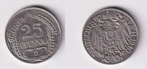 25 Pfennig Nickel Münze Kaiserreich 1910 D vz (166772)