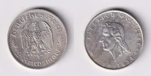 2 Mark Silber Münze Friedrich von Schiller 1934 F ss+ (166372)