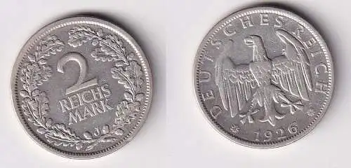 2 Mark Silber Münze Weimarer Republik 1926 J Jäger 320 (166509)