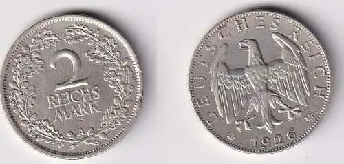 2 Mark Silber Münze Weimarer Republik 1926 A Jäger 320 (166770)