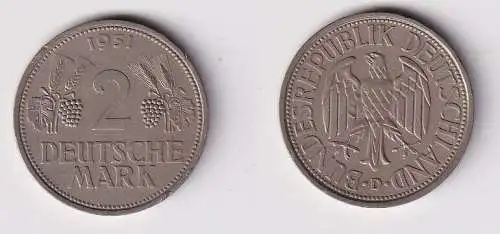 2 Mark Nickel Münze BRD Trauben und Ähren 1951 D f.vz (166682)
