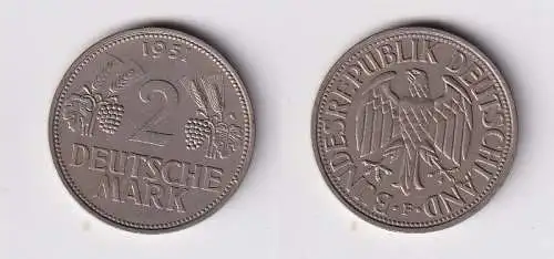 2 Mark Nickel Münze BRD Trauben und Ähren 1951 F f.vz (161714)
