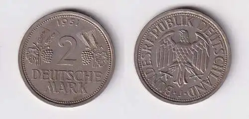 2 Mark Nickel Münze BRD Trauben und Ähren 1951 J f.vz (166693)