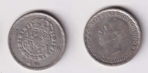1 Krone Silber Münze Schweden 1945 ss (166180)