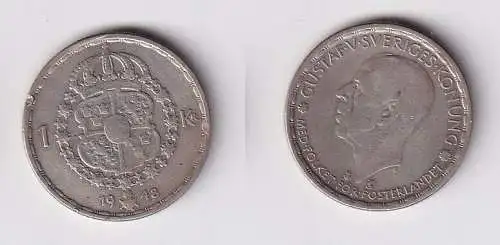 1 Krone Silber Münze Schweden 1948 ss (165709)