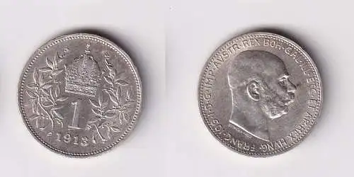 1 Krone Silber Münze Österreich 1913 vz (166188)
