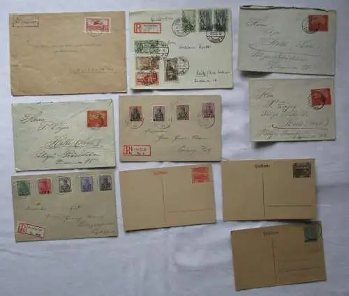 10 Belege Briefe Ganzsachen Postkarte Einschreiben Saargebiet (102065)