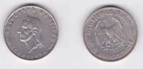 2 Mark Silber Münze Friedrich von Schiller 1934 F ss+ (138154)
