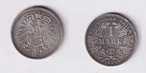 1 Mark Silber Münze Deutschland Kaiserreich 1881 A Jäger Nr.9 vz (141956)