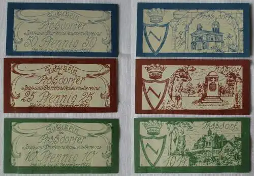 3 Banknoten Notgeld Prößdorfer Spar- und Darlehenskassen Verein um 1921 (108477)