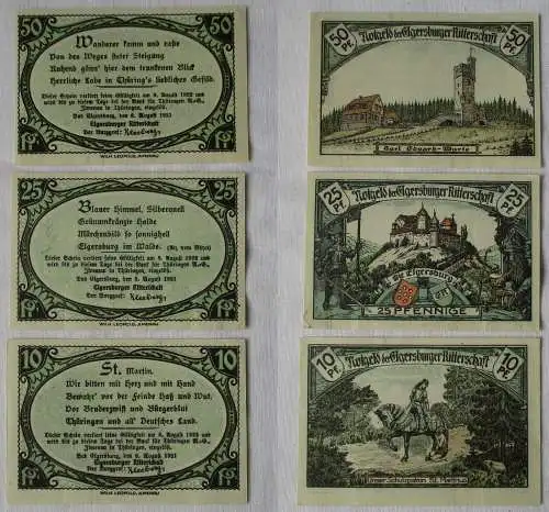 3 Banknoten Notgeld Bad Elgersburg Elgersburger Ritterschaft 1921 (105516)