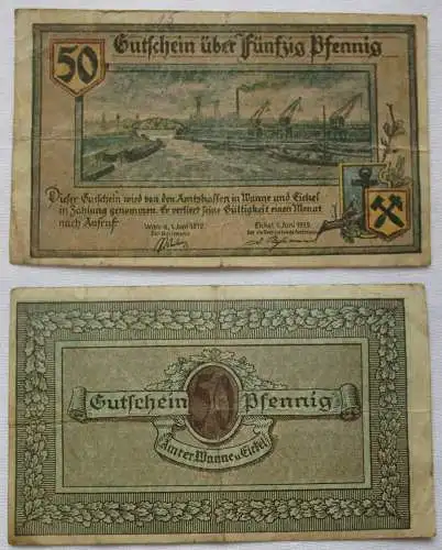 50 Pfennig Banknote Notgeld Ämter Wanne und Eickel 9.7.1919 (164668)
