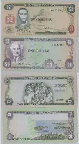 1 und 2 Dollar Banknote Jamaika Jamaica 1973, 1989 kassenfrisch UNC (140551)
