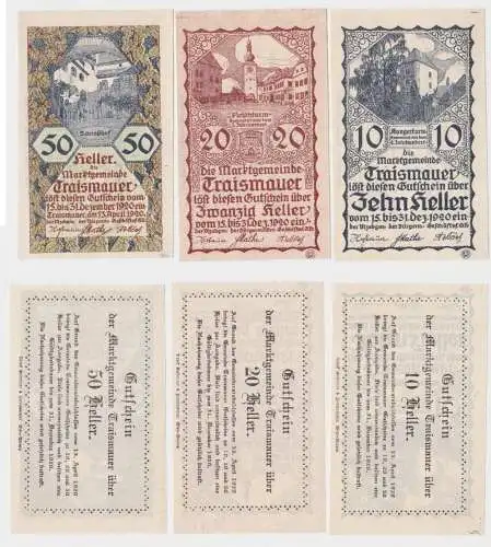 10, 20 und 50 Heller Banknote Traismauer 13.04.1920 (135214)