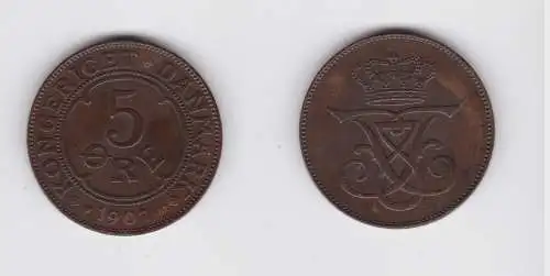 5 Öre Kupfer Münze Dänemark 1907 (134578)