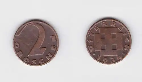 2 Groschen Kupfer Münze Österreich 1934 (130622)