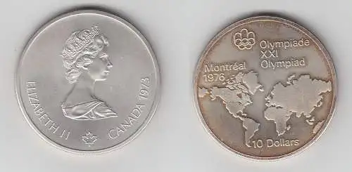 10 Dollar Silber Münze Canada Kanada Olympiade Montreal Weltkarte 1973 (115582)