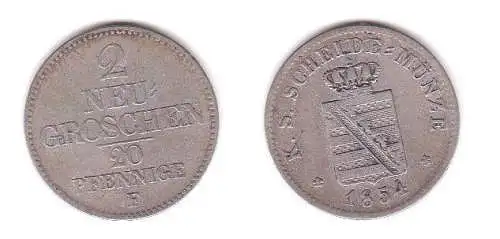 2 Neu Groschen Silber Münze Sachsen 1854 F (119900)