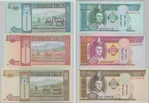 10 bis 50 Tugrik Banknote Mongolei 2000-2002 kassenfrisch UNC (138998)
