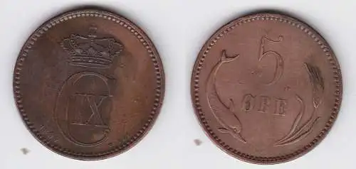 5 Öre Kupfer Münze Dänemark Delphin 1894 (133302)