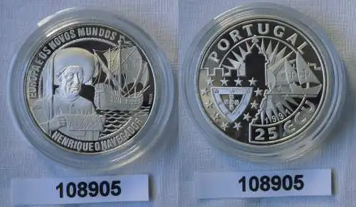 25 ECU Silber Münze Henrique O Navegador - Segelschiff Portugal 1991  (108905)