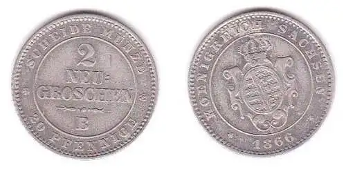 2 Neu Groschen Silber Münze Sachsen 1866 B (118529)