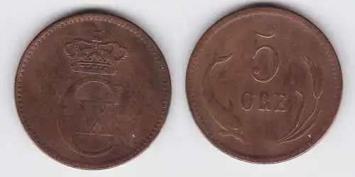 5 Öre Kupfer Münze Dänemark Delphin 1874 (133344)