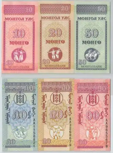10, 20 & 50 Mongo Banknoten Mongolei Mongolia (1993) kassenfrisch (131429)