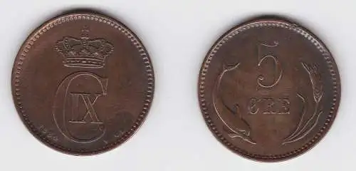 5 Öre Kupfer Münze Dänemark Delphin 1884 (133213)