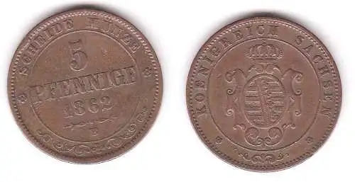5 Pfennig Kupfer Münze Sachsen 1862 B (119274)