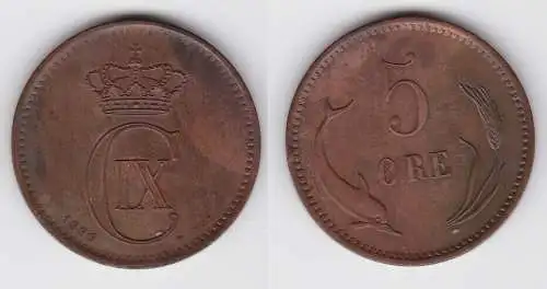5 Öre Kupfer Münze Dänemark Delphin 1899 (133613)