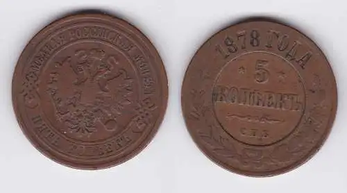 5 Kopeken Kupfer Münze Russland 1878 C.N.B. (122803)