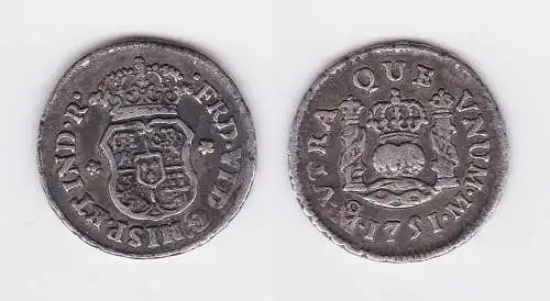Seltene 1/2 Real Silber Münze Mexiko Mexico 1751 (105710)