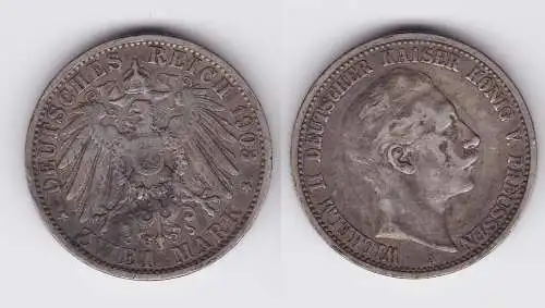2 Mark Silbermünze Preussen Kaiser Wilhelm II 1903 Jäger 102  (122893)